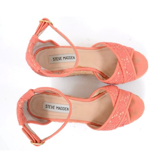 STEVE MADDEN Marrvil Coral Lace Espadrilles Wedge Heels Shoes Women's Size 8 M - Picture 2 of 8